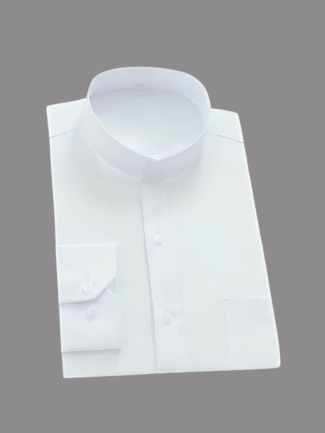 Men's Designer Premium Cotton Band Collar White Shirt Code-1252
