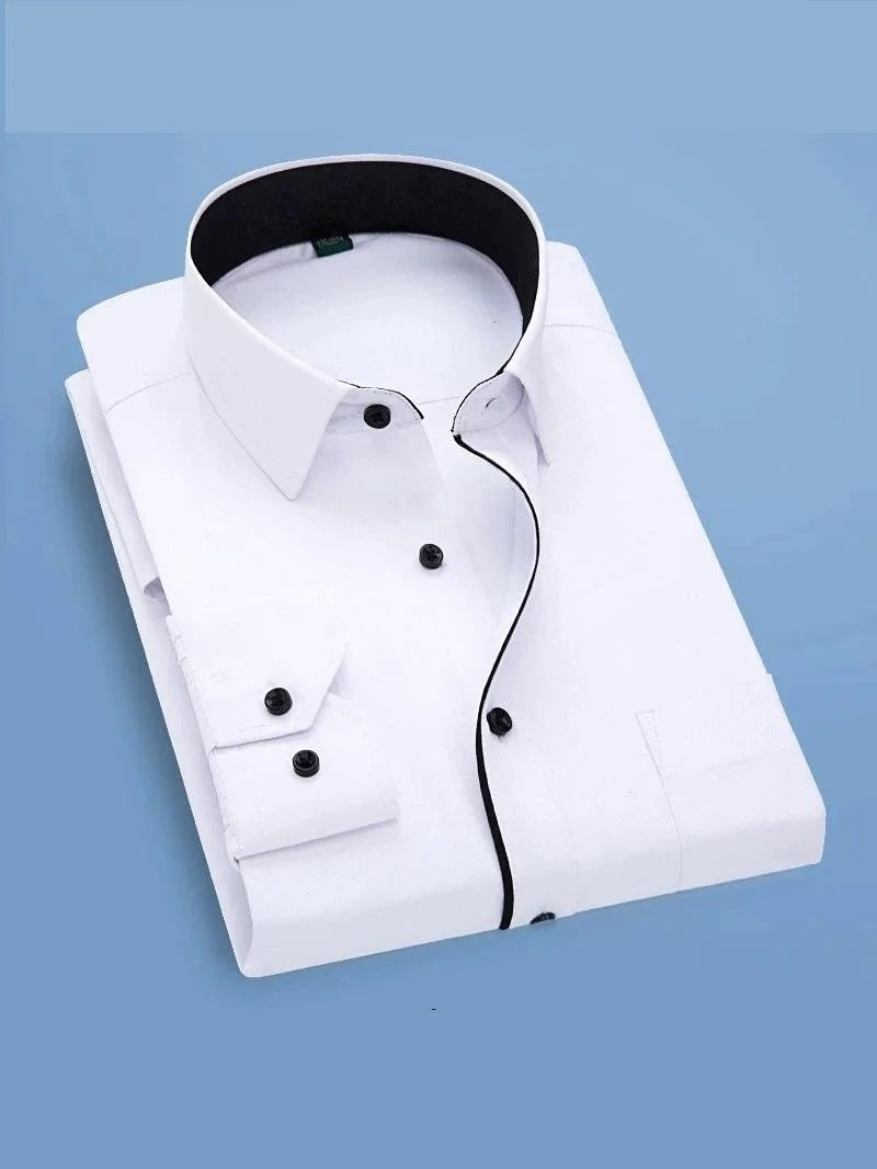 A-Men White Luxury Partywear Cotton Decent Long Sleeve Shirt Code-1231
