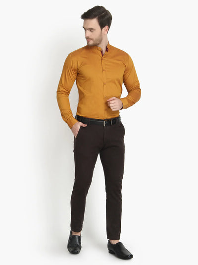 Men's Band Collar Formal Oxford Cotton Rust Color Shirt Code-1020