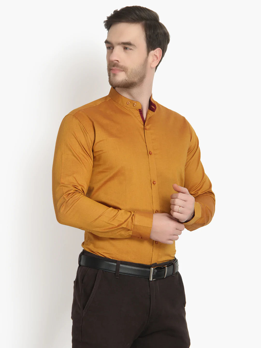 Men's Band Collar Formal Oxford Cotton Rust Color Shirt Code-1020