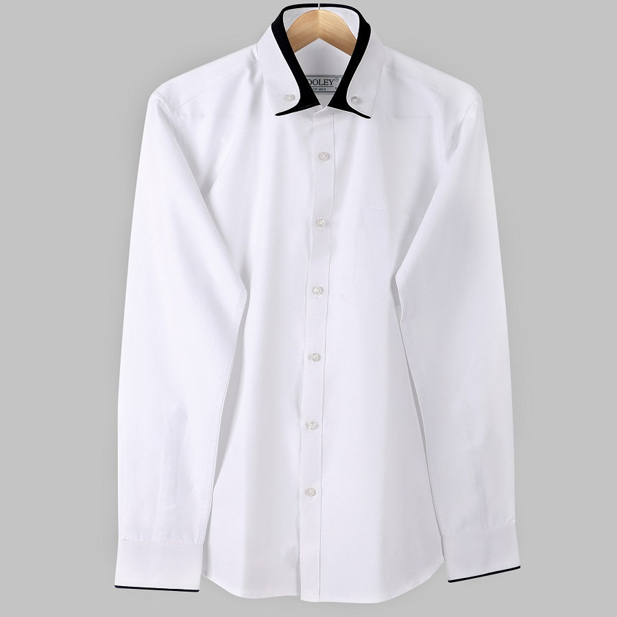 Premium White Giza Cotton With Black Collar Designer Shirt Code-1054