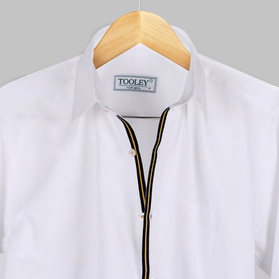 Luxurious Yellow Striped Giza Cotton White Designer Shirt Code-1028
