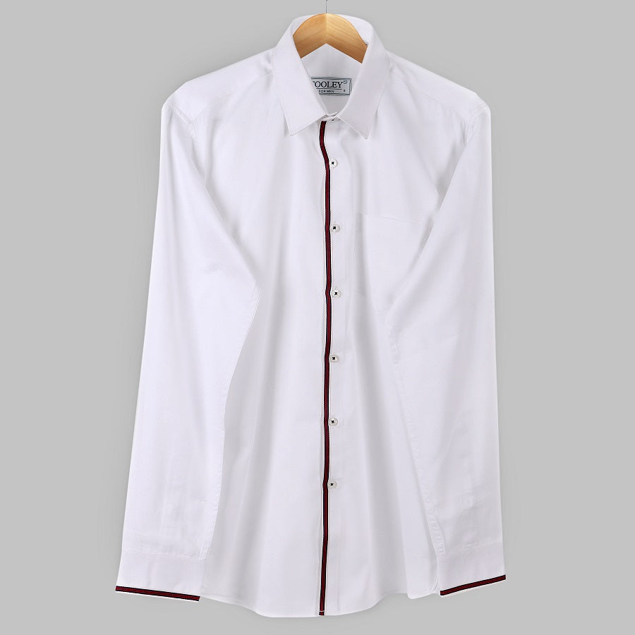 Elegant Red Striped Giza Cotton White Designer Shirt Code-1008
