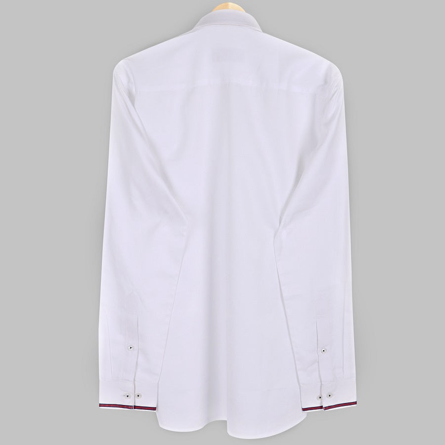 Elegant Red Striped Giza Cotton White Designer Shirt Code-1008
