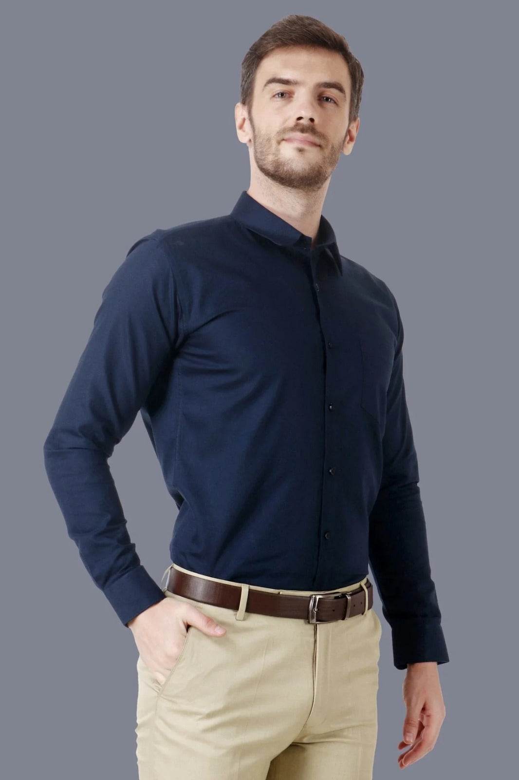 Men Formal Navy Blue Cotton Shirt Code-1082