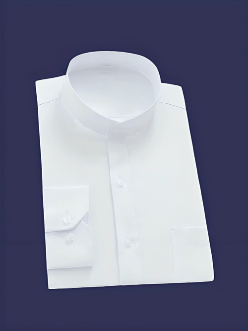 Men's Designer Premium Cotton Band Collar White Shirt Code-1252