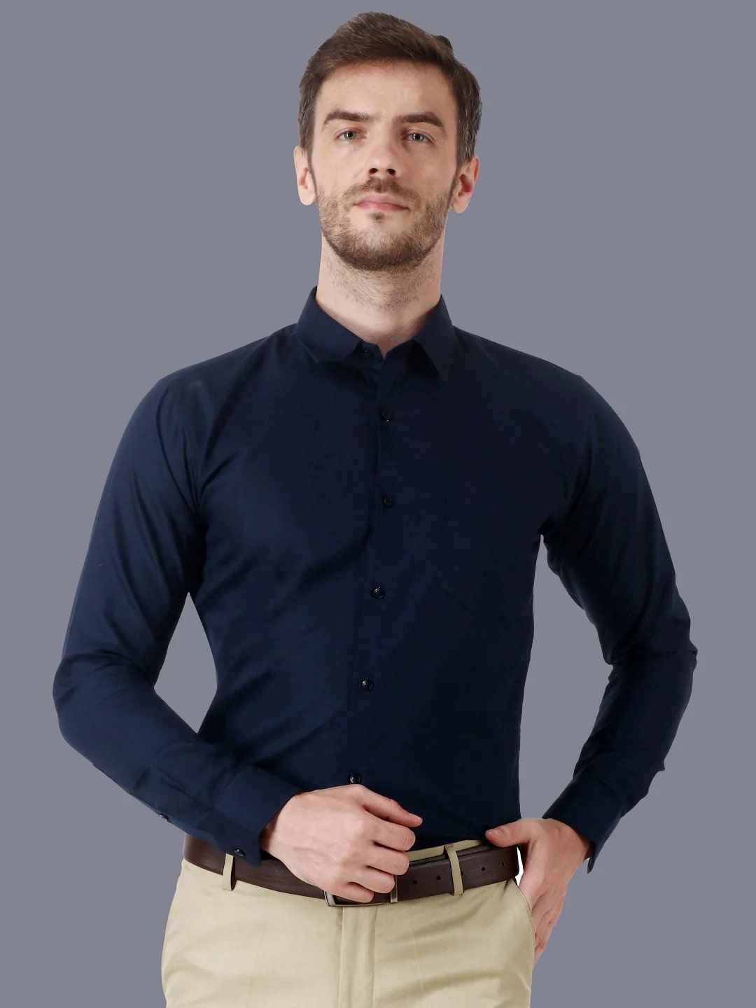 Men Formal Navy Blue Cotton Shirt Code-1082