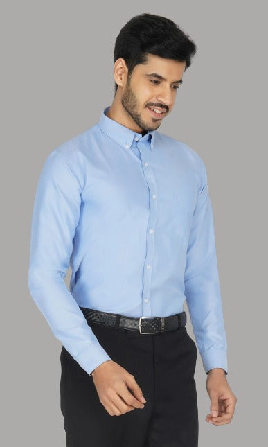 A-Men's Cotton Light Blue Formal Button-down Collar Shirt Code-1016