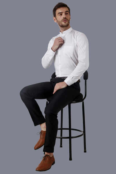 Men's Designer Tailored-Fit Premium Cotton Band Collar White Shirt Code-1252