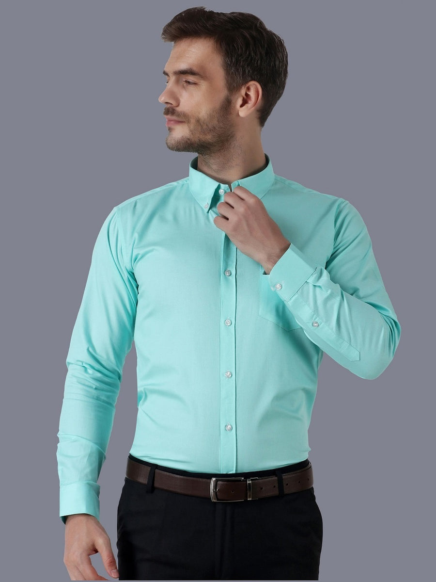Men's Turquoise Dobby Cotton Button-Down Long Sleeve Shirt Code-1232
