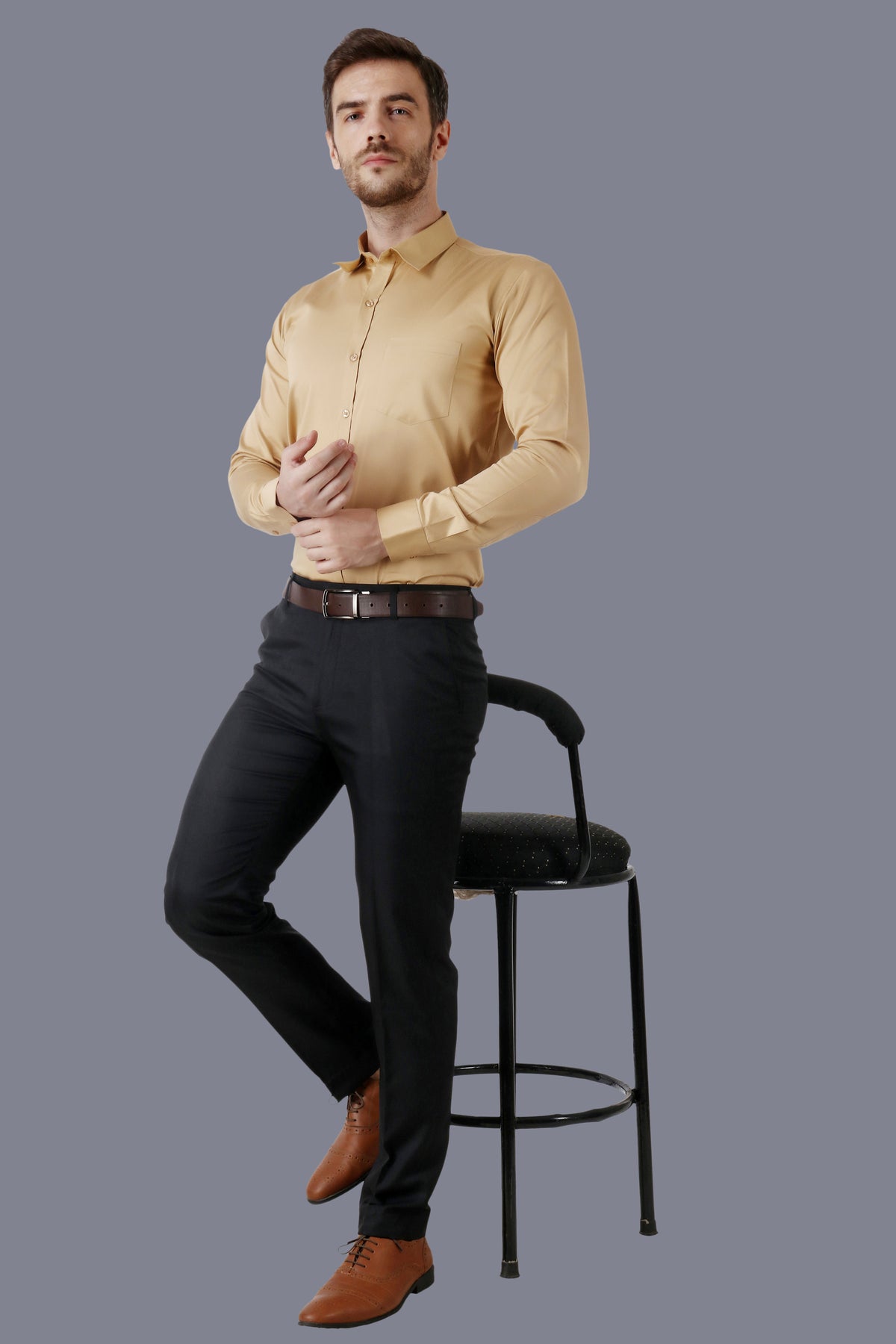 Tailored-Fit Brown Cotton Formal Full Sleeves Shirt Code-1255