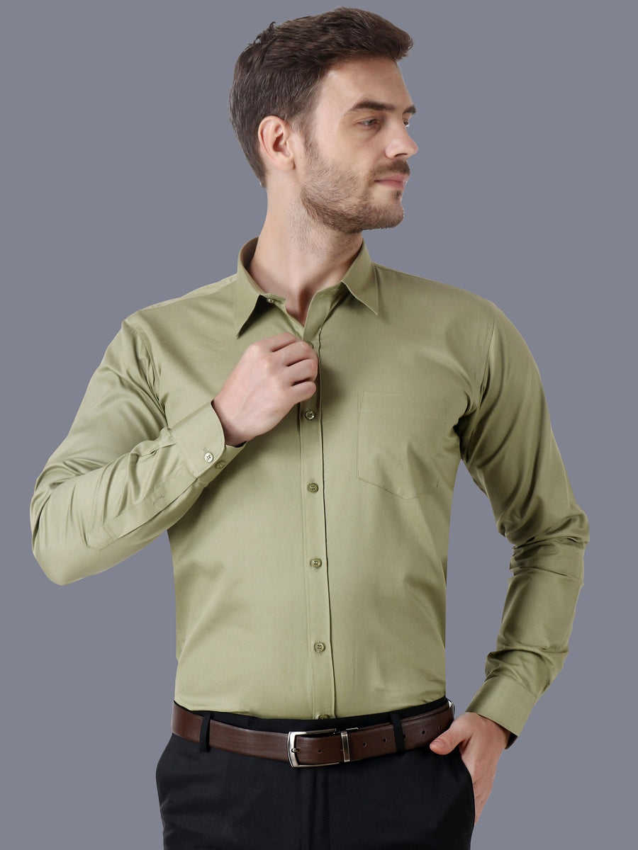 Men Premium Cotton Solid Olive Green Formal Shirt Code-1267