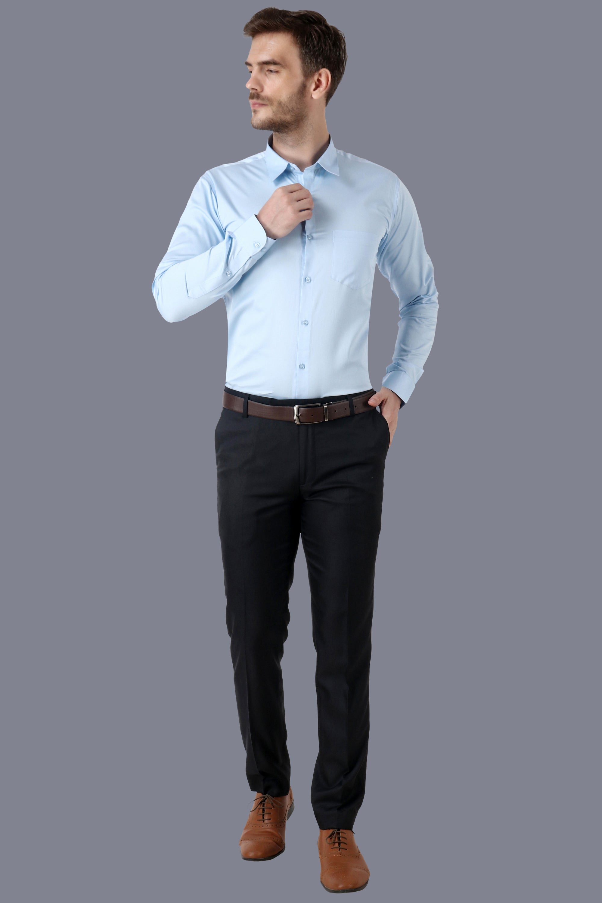 Men Premium Handmade Light Blue Formal Giza Cotton Shirt Code-1090