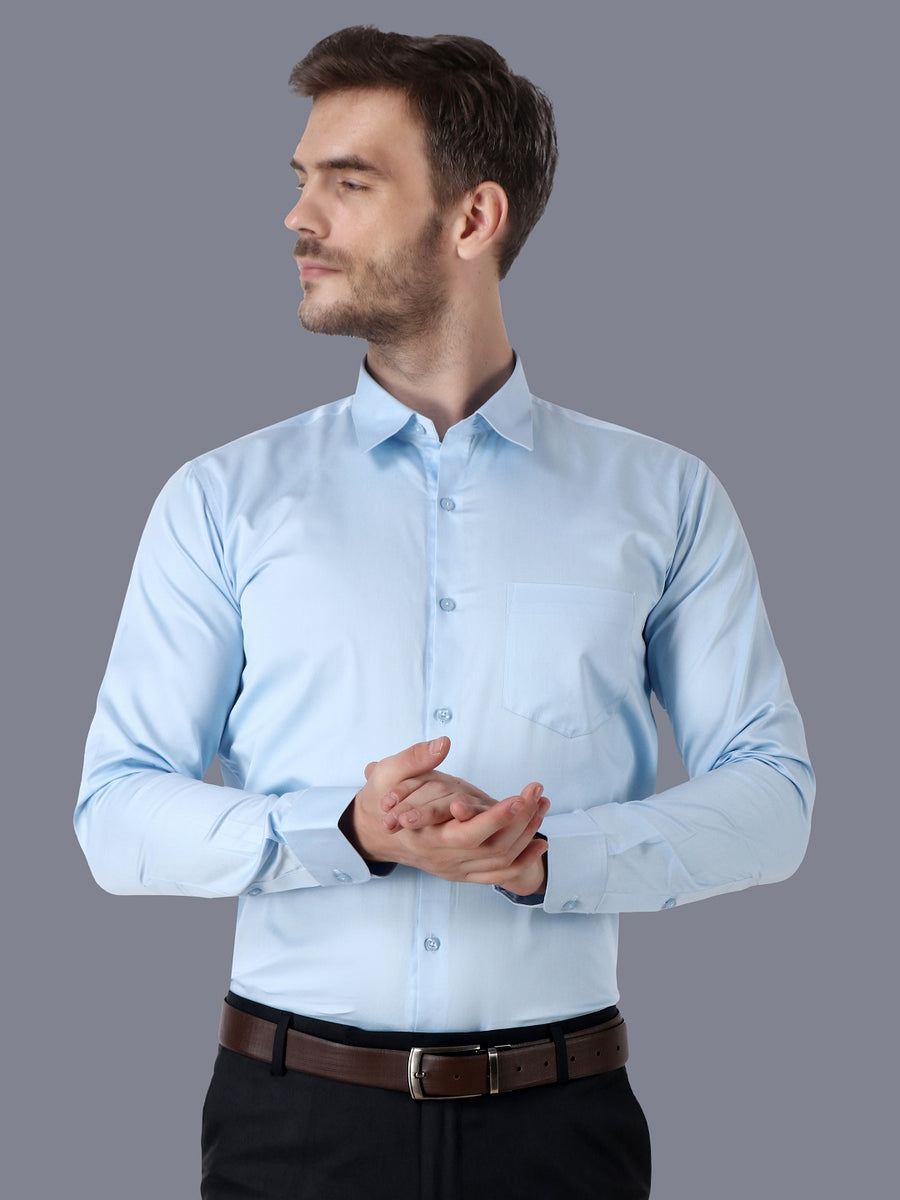 Men Premium Handmade Light Blue Formal Giza Cotton Shirt Code-1090