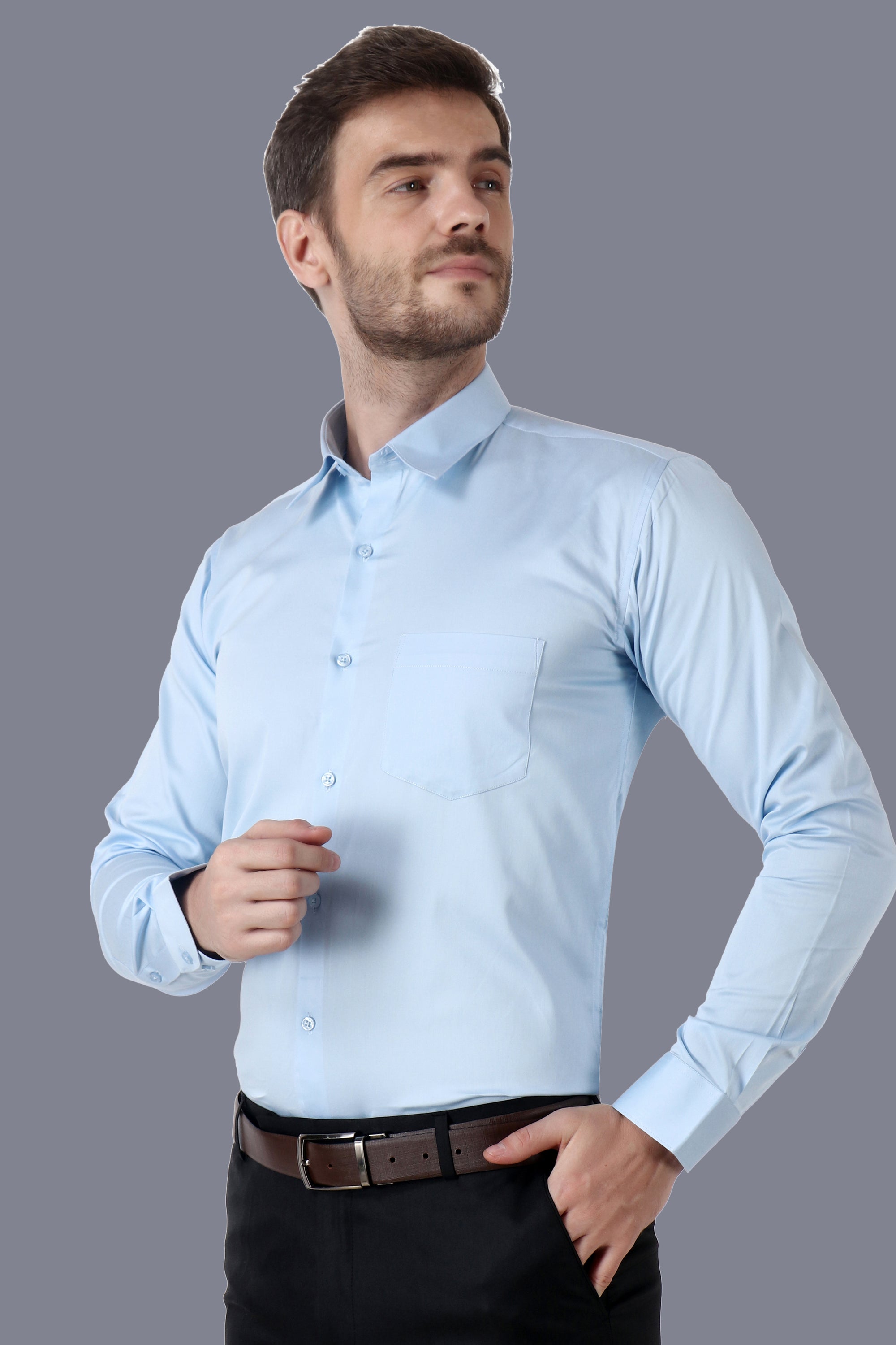 Men Premium Handmade Light Blue Formal Giza Cotton Shirt Code-1090