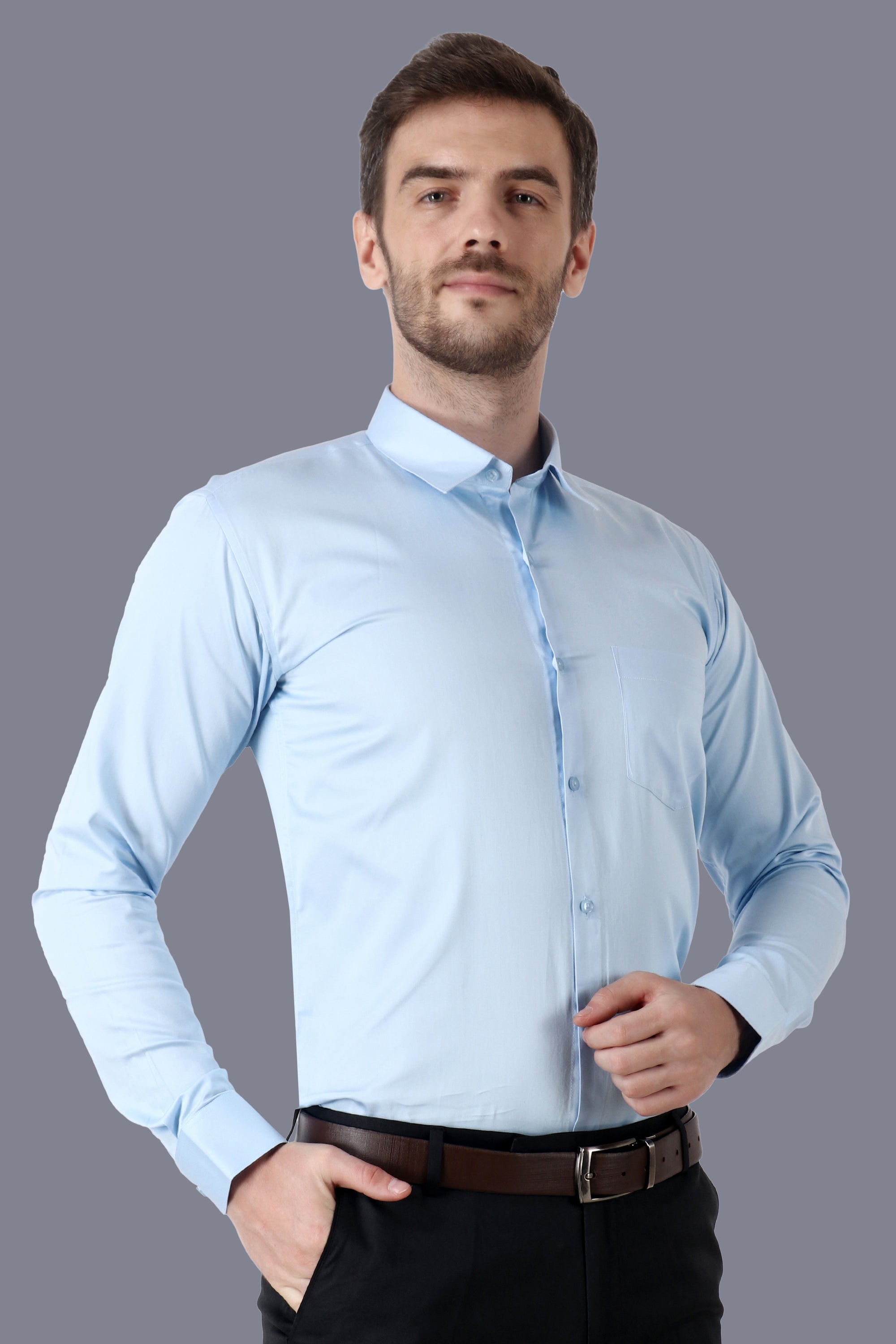 Men Premium Handmade Light Blue Formal Giza Cotton Shirt Code-1090