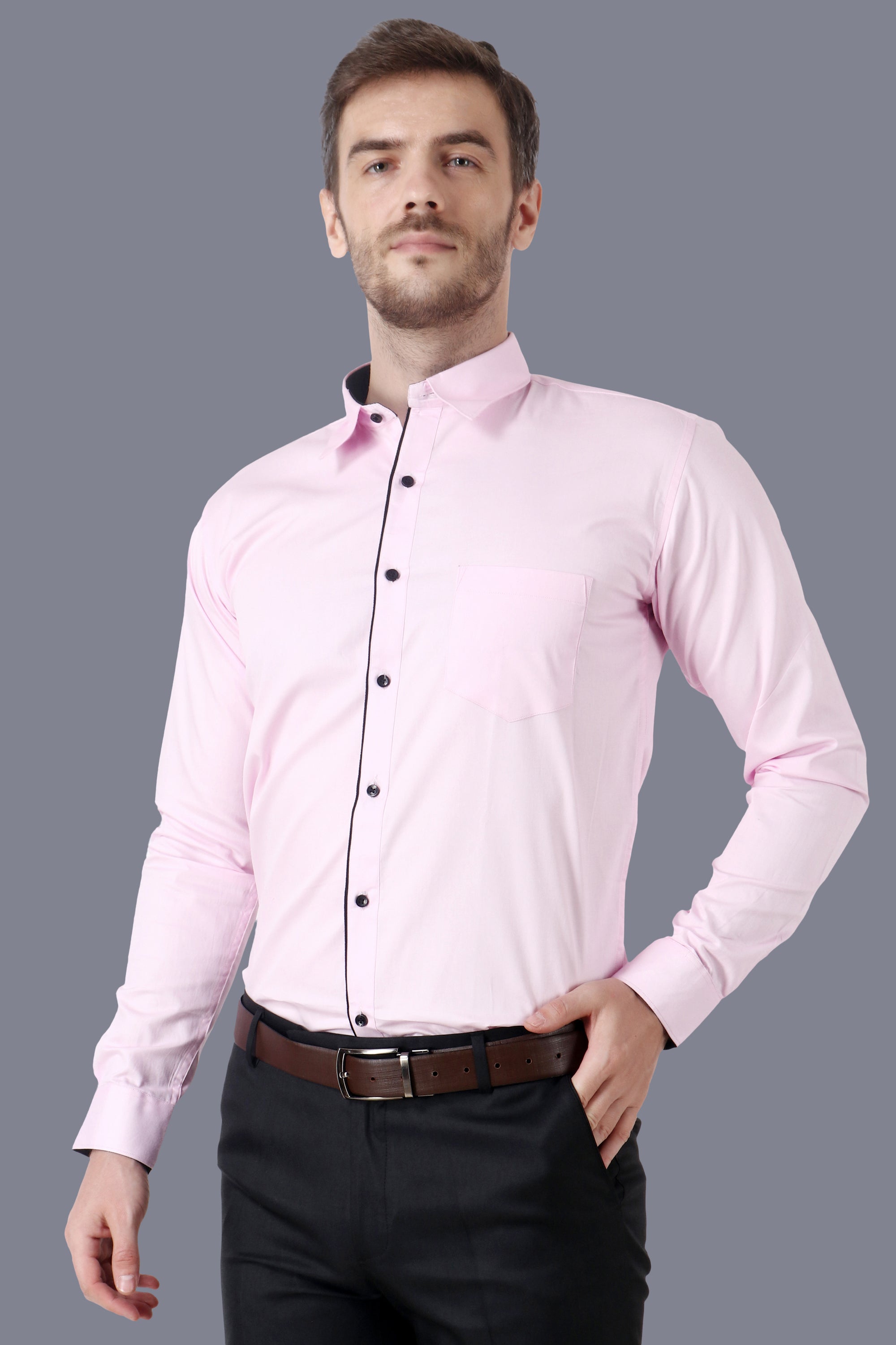 Men Cotton Light Pink Solid Full Sleeves Formal Shirt Code-1263