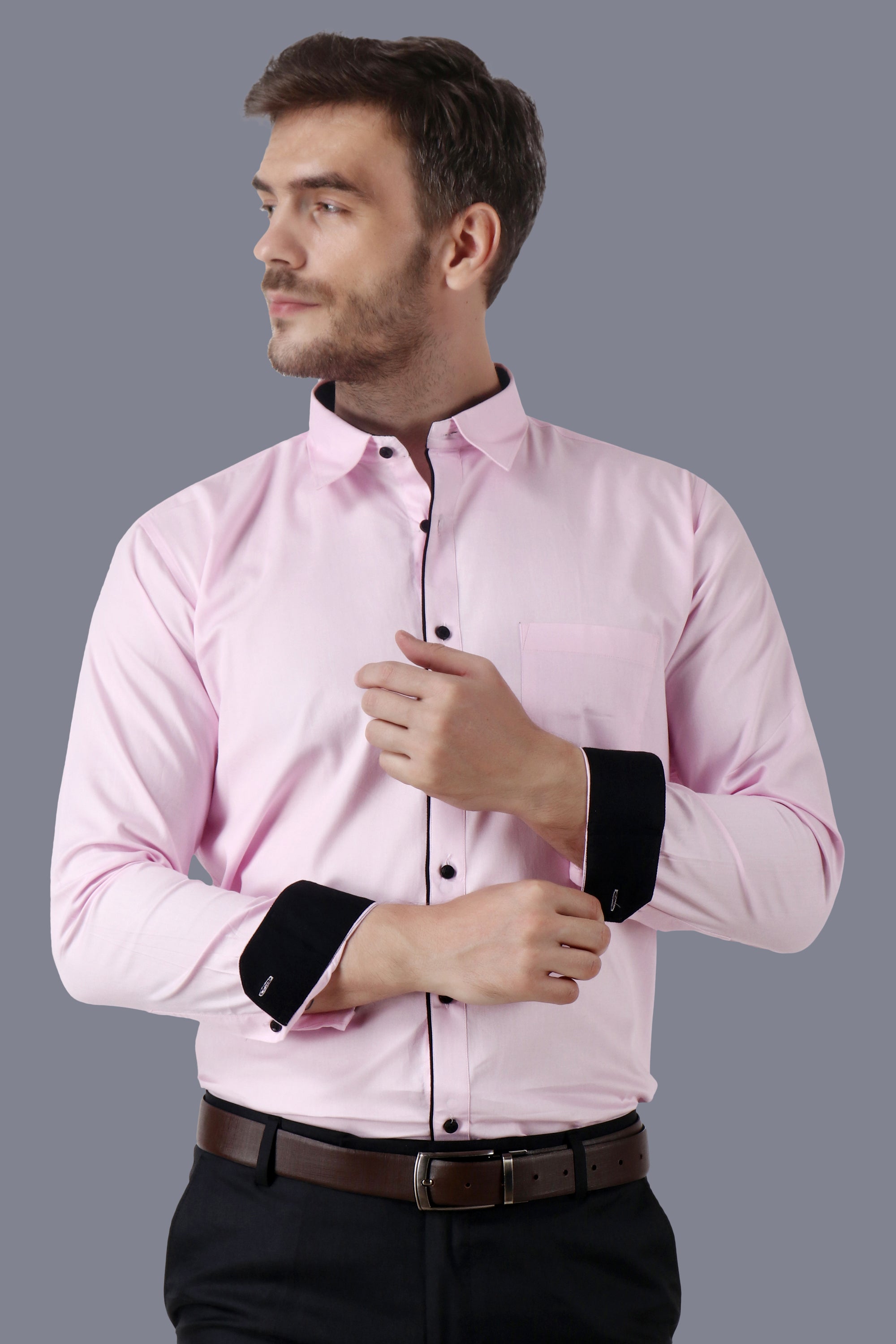 Men Cotton Light Pink Solid Full Sleeves Formal Shirt Code-1263