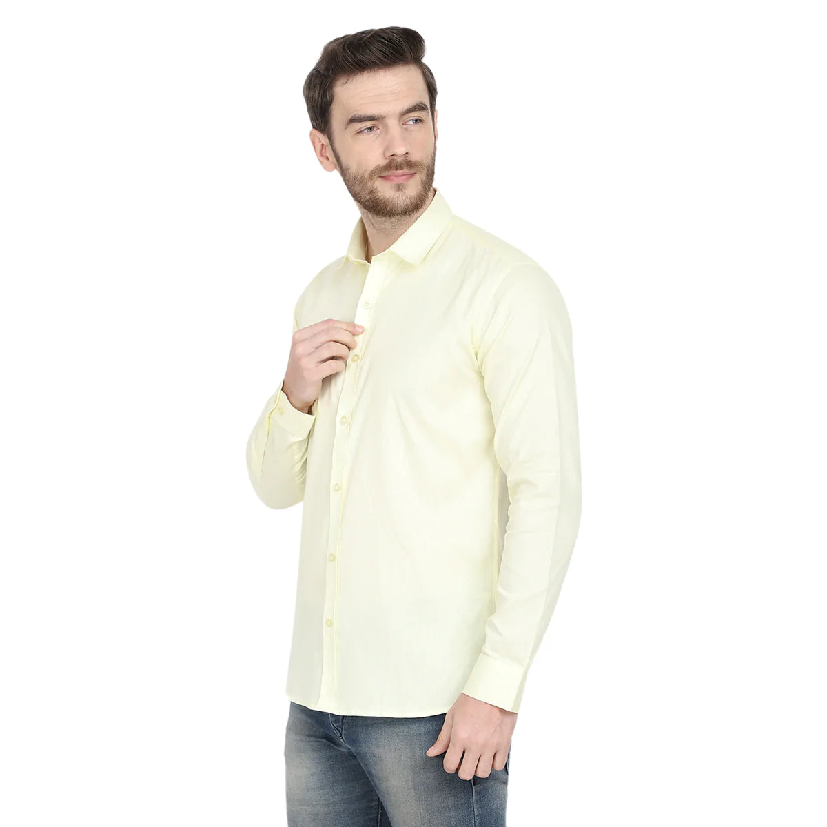 Men Formal Light Yellow Cotton Shirt Code-1037
