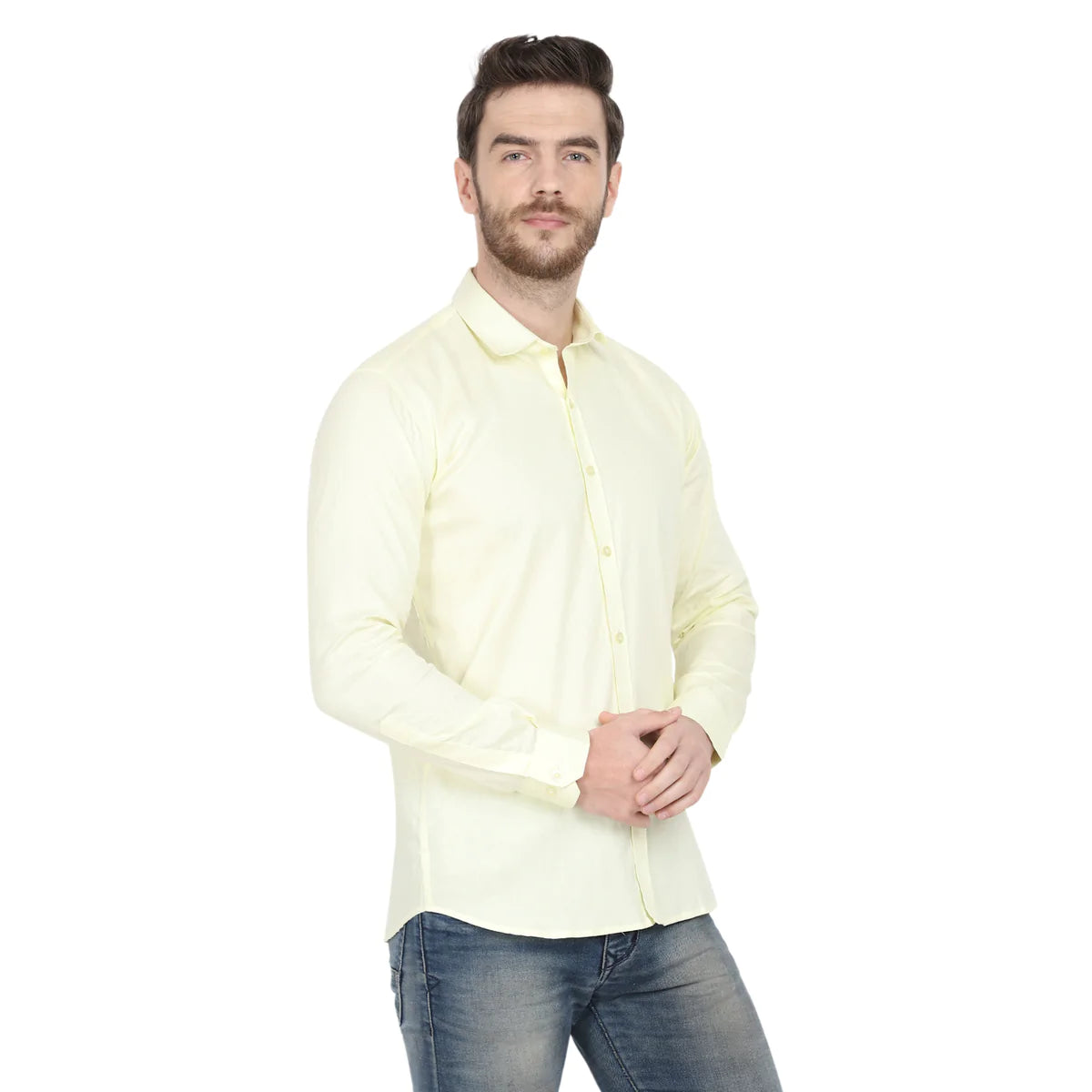 Men Formal Light Yellow Cotton Shirt Code-1037
