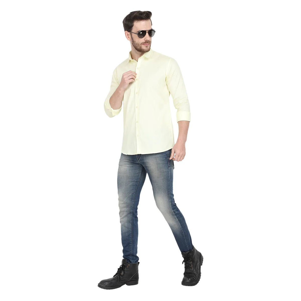 Men Formal Light Yellow Cotton Shirt Code-1037