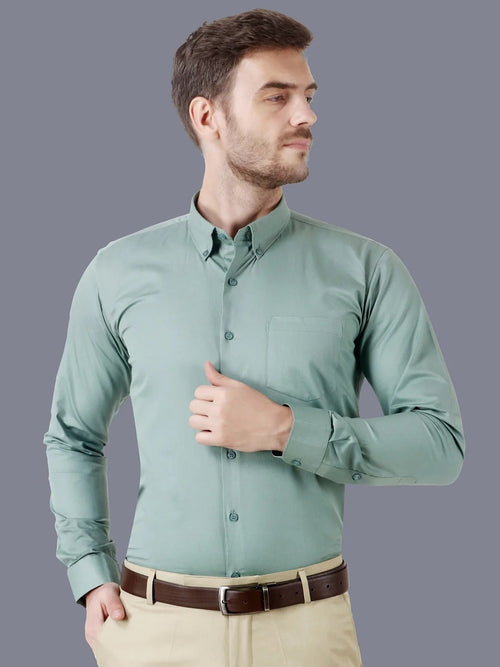 Men Cotton Lincoln Green Formal Button-Down Collar Shirt Code-1086