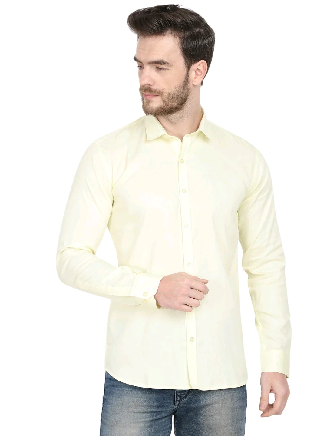 Men Formal Light Yellow Cotton Shirt Code-1037