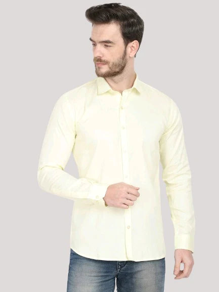 Men Formal Light Yellow Tailored-Fit Cotton Shirt Code-1037
