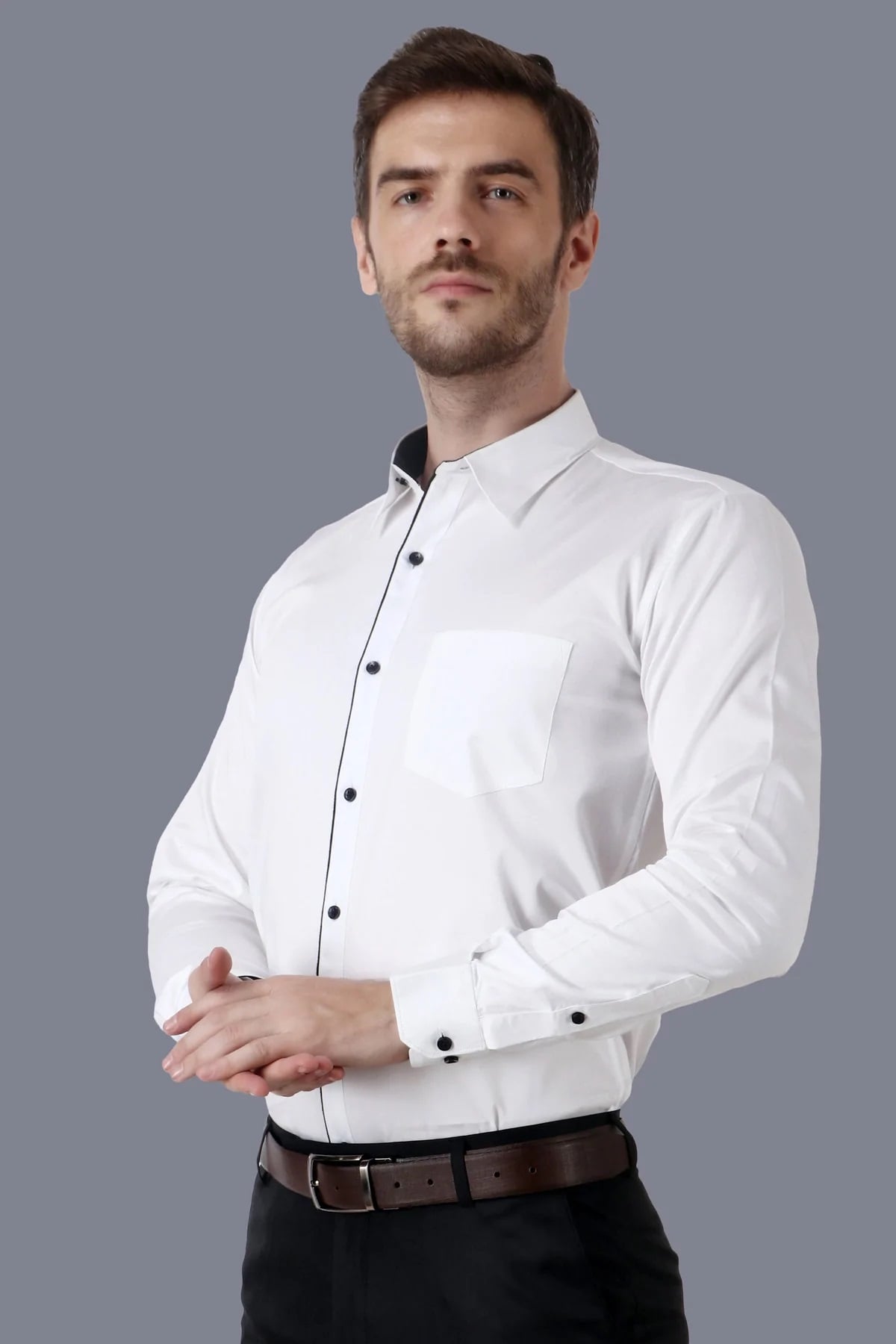 A-Men White Luxury Partywear Cotton Decent Long Sleeve Shirt Code-1231