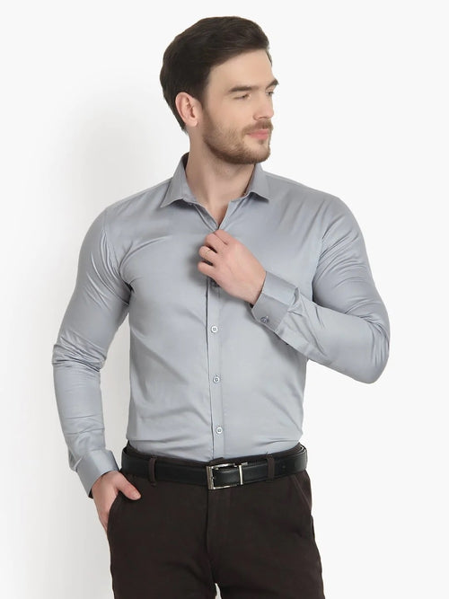 Men's Formal Grey Solid Cotton Shirt Code 1033