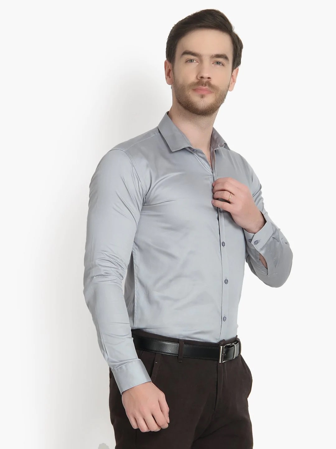 Men's Formal Grey Solid Cotton Shirt Code 1033