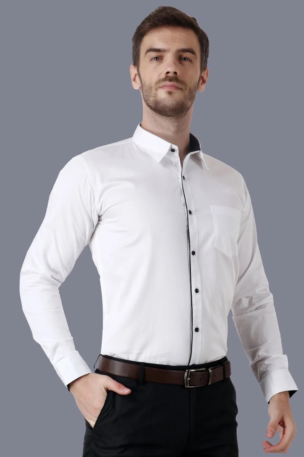 A-Men White Luxury Partywear Cotton Decent Long Sleeve Shirt Code-1231