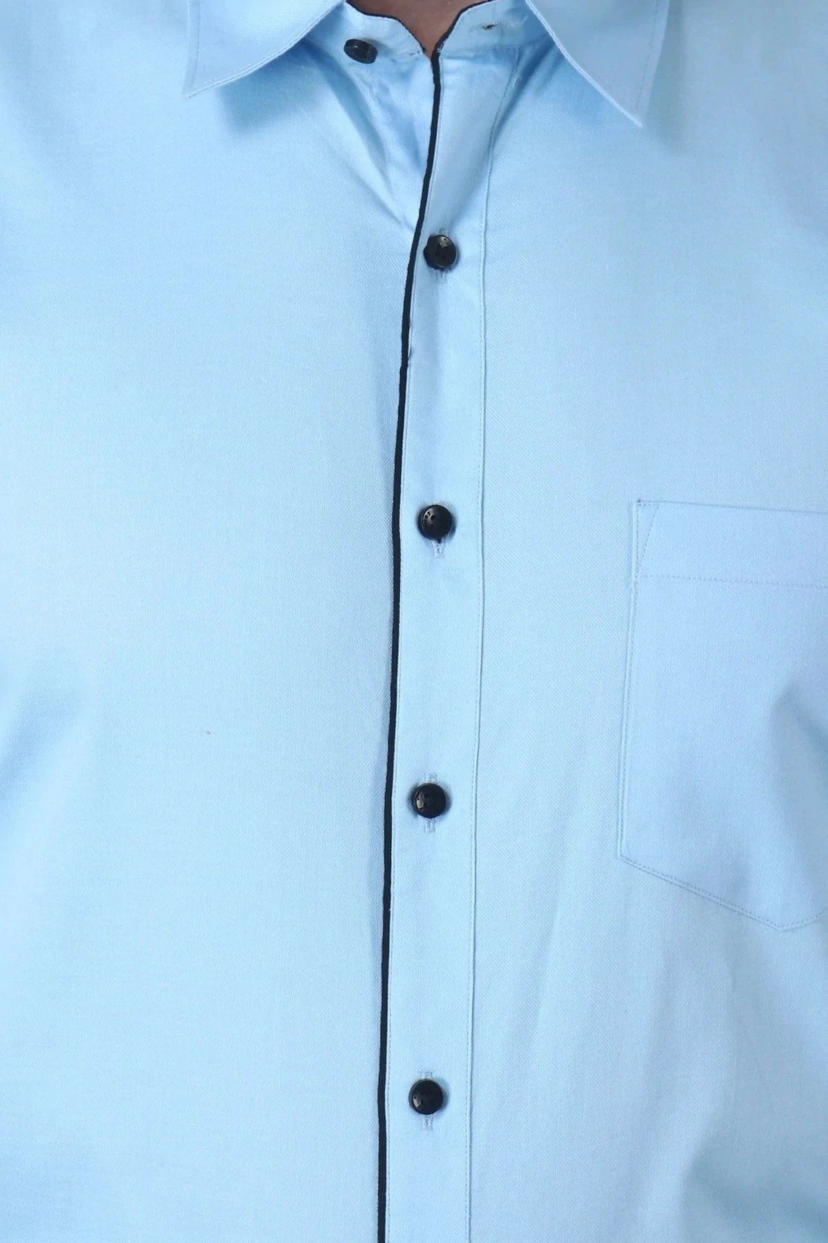 Blue Formal Cotton Shirt with Sleek Black Accents Code-1018