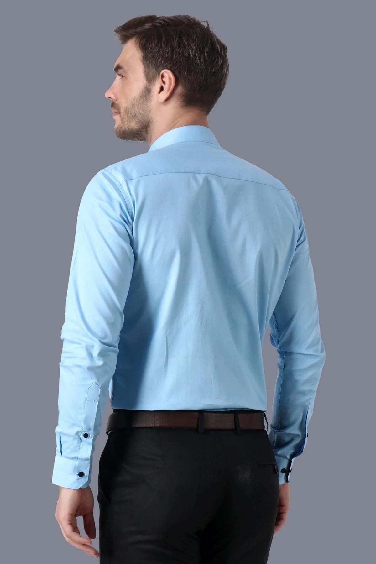 Blue Formal Cotton Shirt with Sleek Black Accents Code-1018