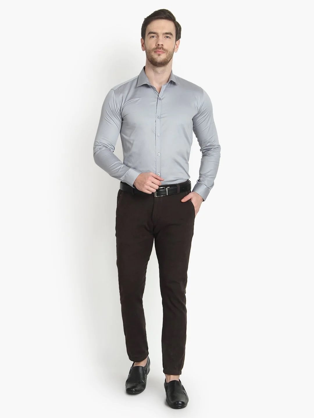 Men's Formal Grey Solid Cotton Shirt Code 1033