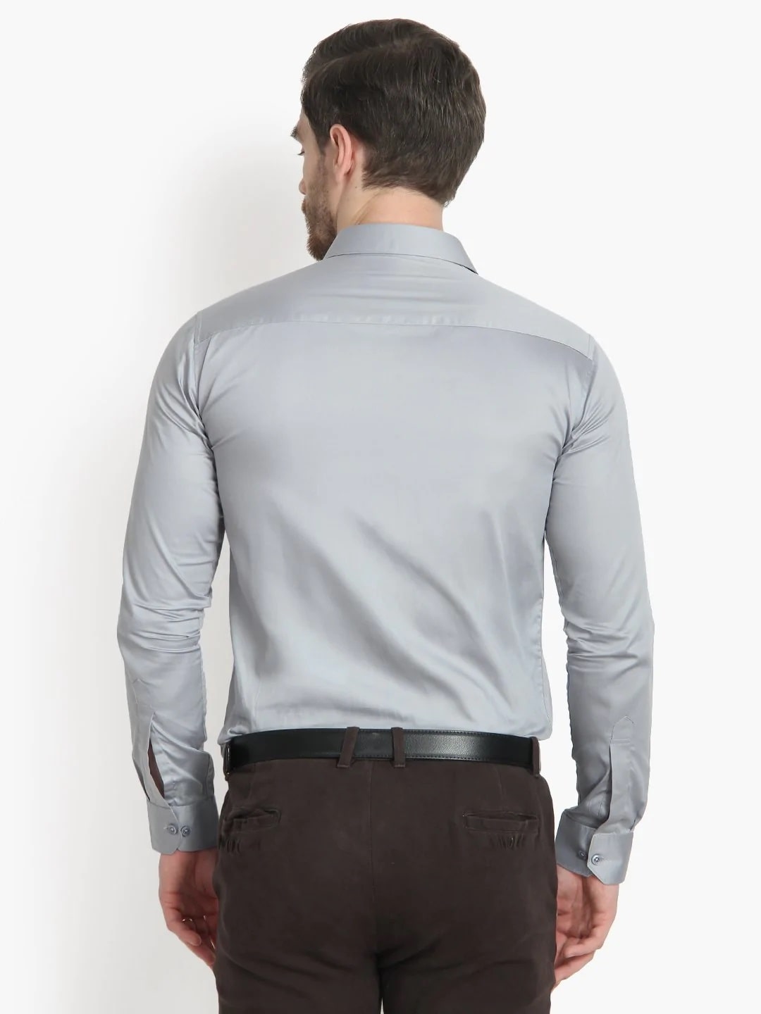 Men's Formal Grey Tailored- Fit Solid Cotton Shirt Code 1033