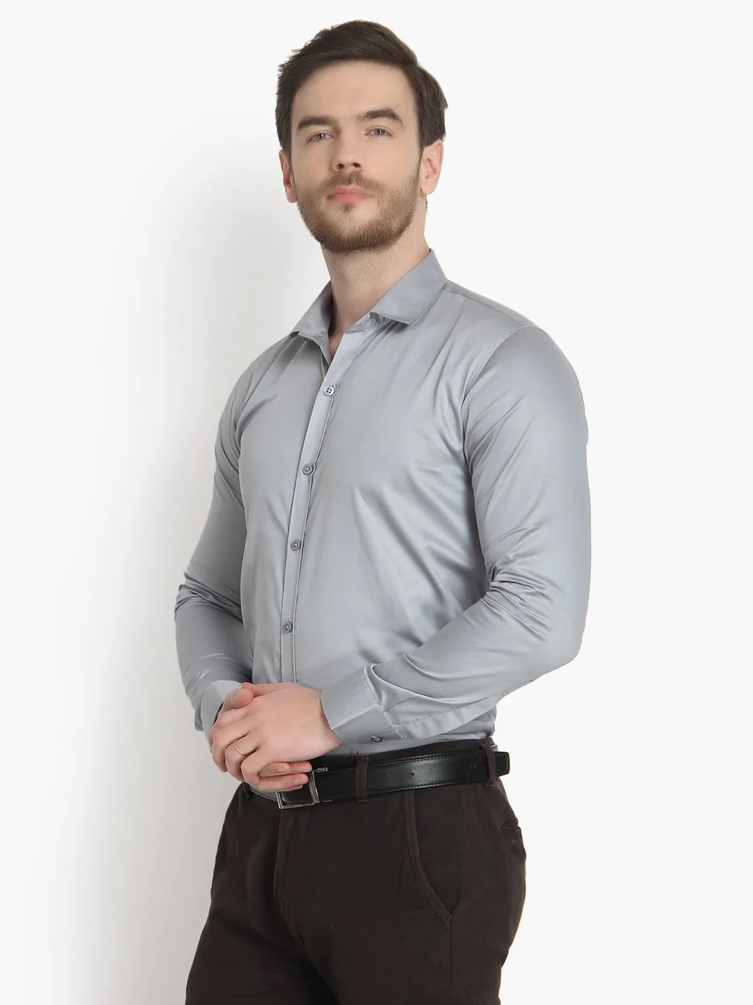 Men's Formal Grey Solid Cotton Shirt Code 1033