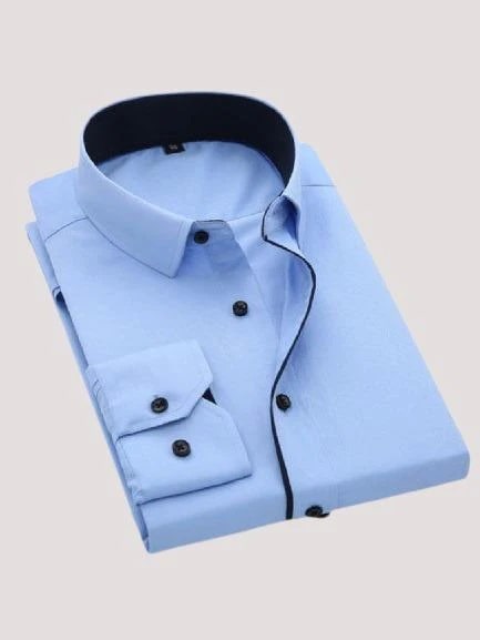 Blue Formal Cotton Shirt with Sleek Black Accents Code-1018