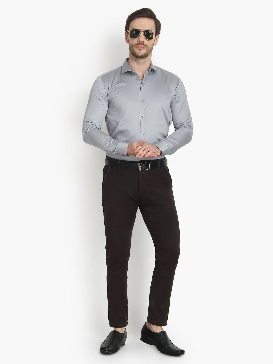 Men's Formal Grey Solid Cotton Shirt Code 1033