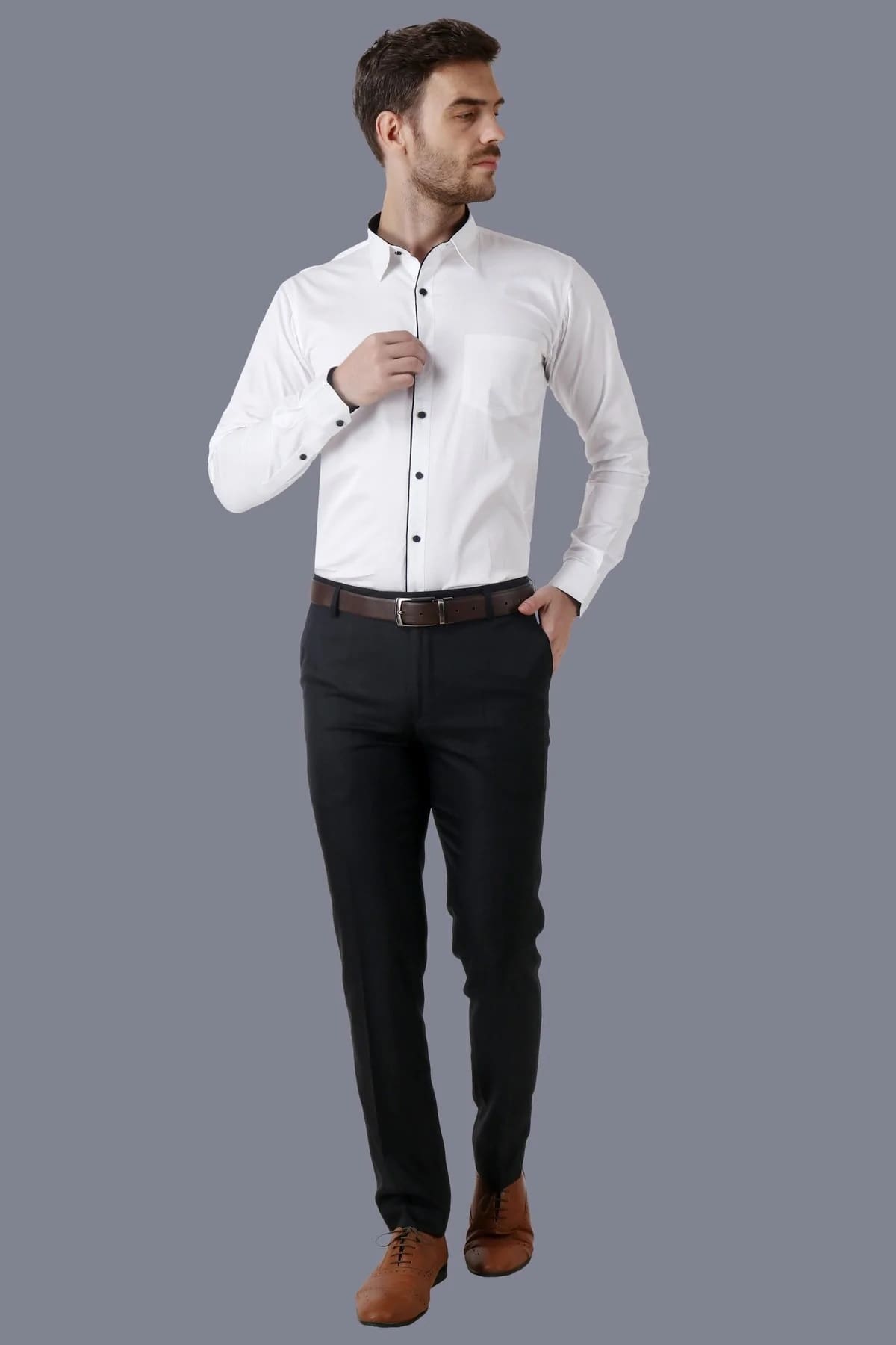 A-Men White Luxury Partywear Cotton Decent Long Sleeve Shirt Code-1231